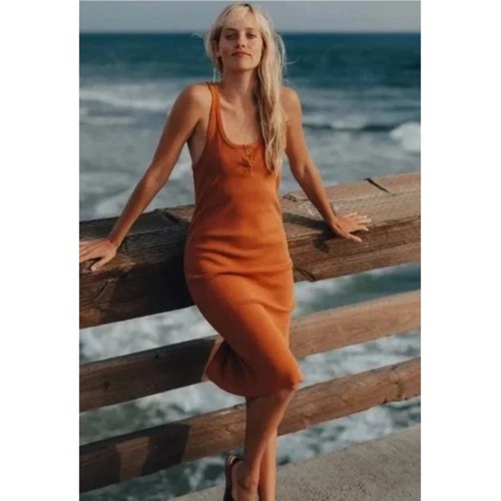 The Normal Brand 2 Snap‎ Midi Dress Burnt Orange XS EUC